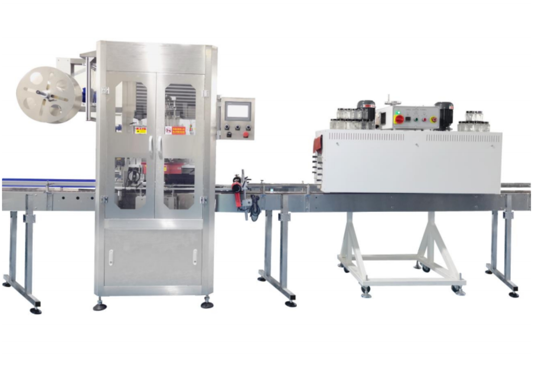 sleeve label applicator and shrink tunnel